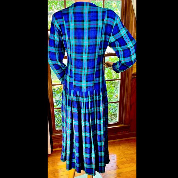 ▪️VTG▪️ULTERIOR MOTIVES▪️1980's Pleated Drop Waist Plaid Maxi Dress - Picture 2 of 7